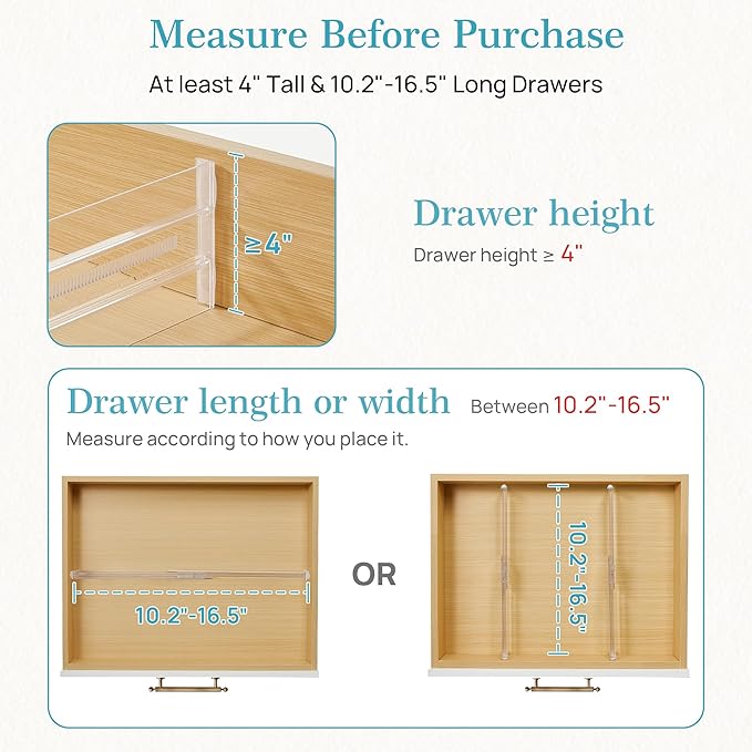 Vtopmart 18 Pack Drawer Dividers for Clothes, 4" High 10.2"-16.5" Adjustable Expandable Dresser Drawer Organizer, Clear Plastic Separators for Dresser, Baby Clothing, Underwear, Cosmetic, Toiletries