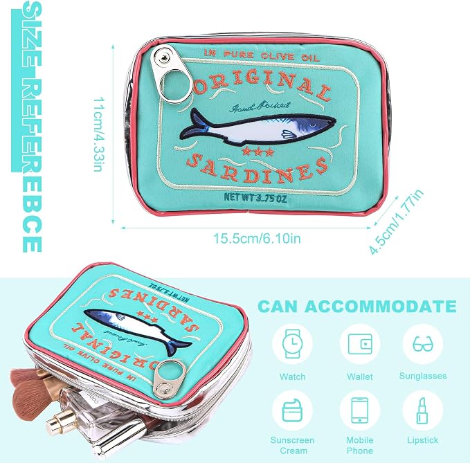 Canned Sardines Makeup Bag, Canned Sardines Style Toiletry Bag Cute Travel Bag Creative Cute Makeup Bag Aesthetic Toiletry Bag for Women