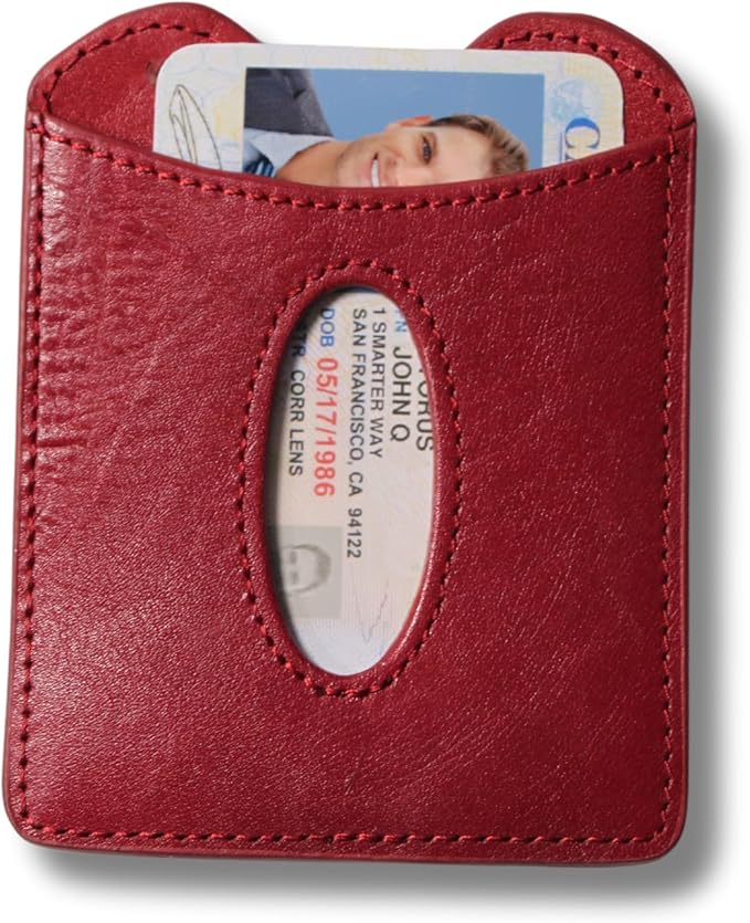 Storus Smart Money Clip Leather, Slim Minimalist Leather Card Holder + Metal Money Clip Made of Fine Italian Tanned Leather for Men, Women, Gift - Red Wine Color