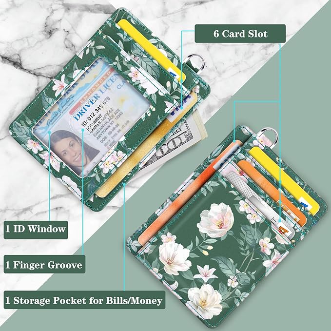 Coco Rossi Slim Front Pocket Wallet RFID ID Card Holder Cute Small Wallet with Wrist Lanyards Key Chain Holder for Women,Alpine Green