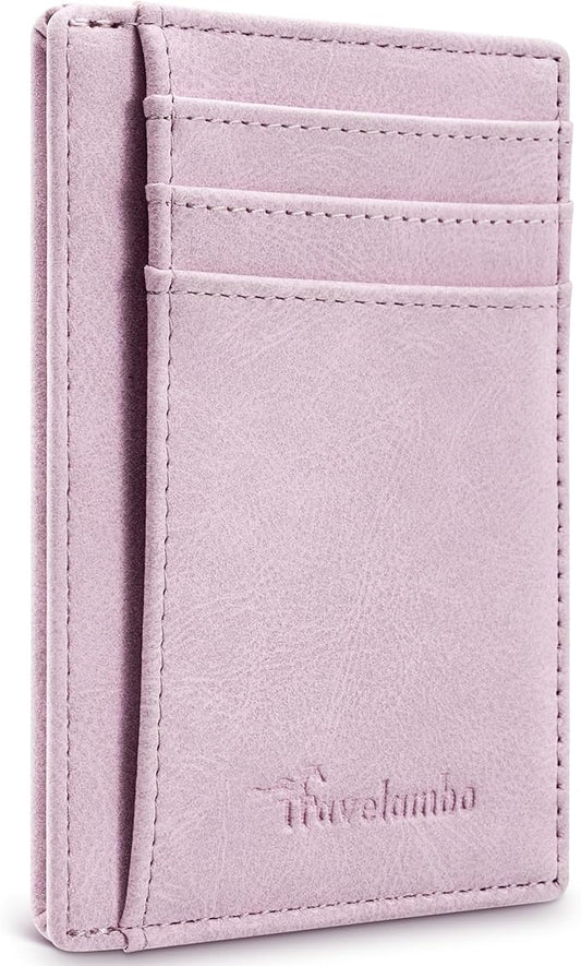 Travelambo Slim Wallet Front Pocket Minimalist Leather RFID Blocking Medium Size