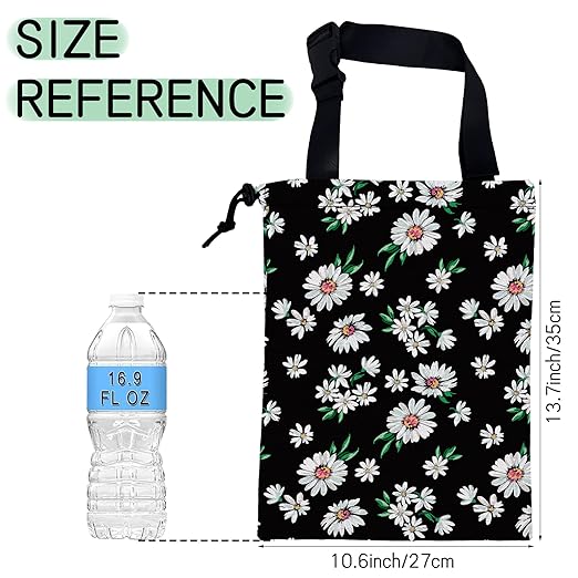White Daisy Car Garbage Bag,Waterproof Small Car Trash Bag Hanging Back of Seat,Drawstring Hanging Car Trash Bag with Adjustable Buckle for Car Accessories
