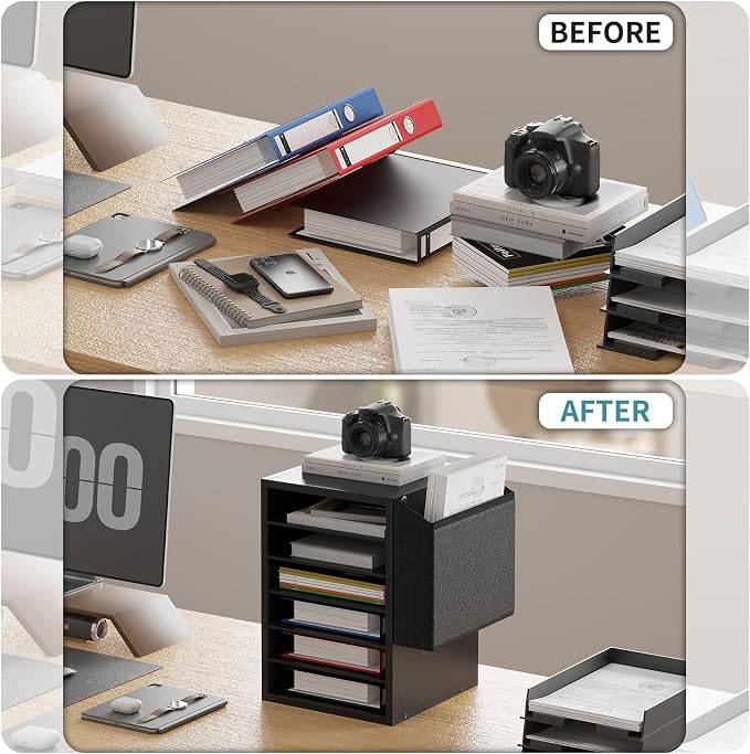 Unionly, Literature Organization Paper Storage Slot, Office Desk File Organizer, Desktop Wood Mailbox For Teacher Classroom, 6 Tier Adjustable Countertop Mail Sorter, Mailboxes With Name Slots, Black
