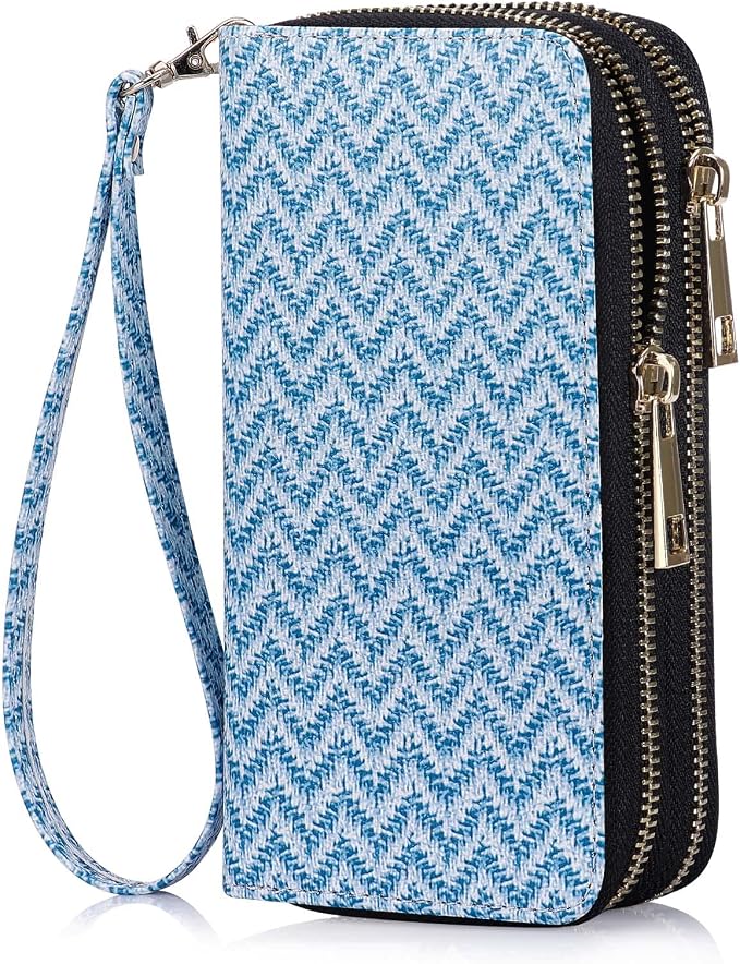 Cellphone Wallet for Women Dual Zipper Long Purse with Removable Wristlet