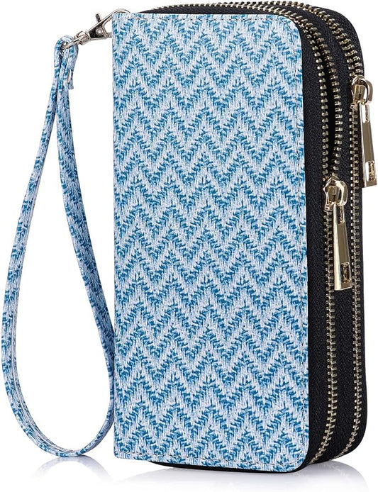 Cellphone Wallet for Women Dual Zipper Long Purse with Removable Wristlet