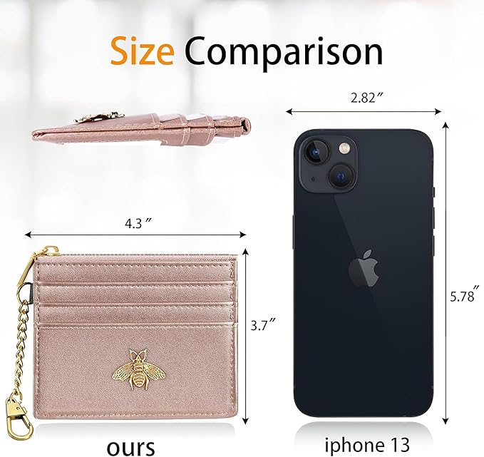 SEAVILIA Card Holder Keychain Wallet for Women with ID Window RFID Coin Purse Bee Gifts Slim Minimalist Small Wallet