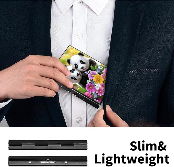 Metal Wallet, Credit Card Holder for Women Men Girls, RFID Blocking Aluminum Wallet Slim Hard Case, Mini Travel Wallet, ID Card Holder Business Card Case,Pandas