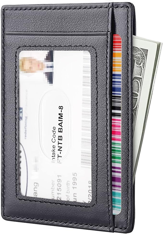 Travelambo Front Pocket Minimalist Leather Slim Wallet RFID Blocking Medium Size