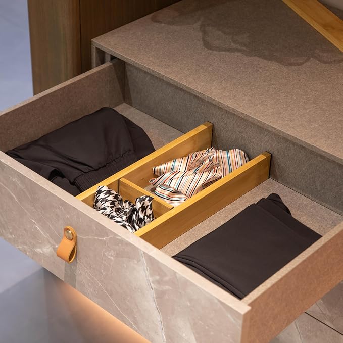 Basicwise Expandable & Adjustable Drawer Organizer with 4 Dividers & 4 Inserts Storage Solution for Home Office Dresser Desk Kitchen Bedroom Closet Separator for Socks Cutlery Clothes and Accessories
