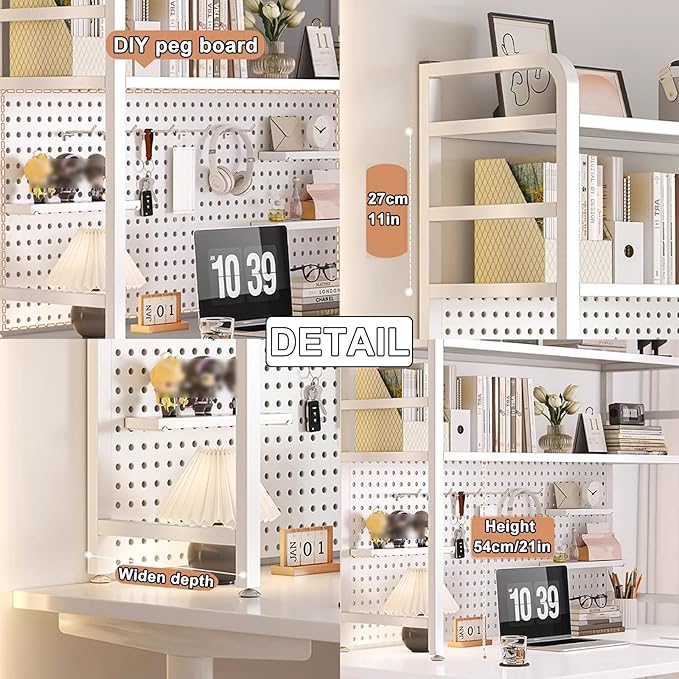 Standing Desk Shelf Desk Shelf Organizer, Countertop Hutch Bookcase Organizer, Desktop Bookcase Bookshelf Desk Hutch, Home Decor, Load Bearing Capacity 50 kg/110 lbs(White,75*68*20cm/29.5*27*8in)