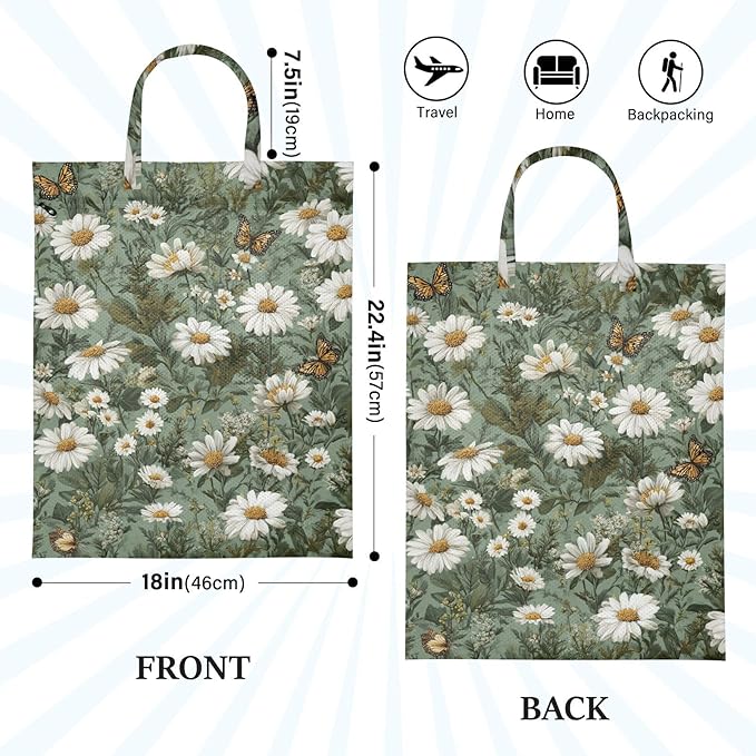 Travel Laundry Bags 2 PC Wet Dry Bag with Handle Dirty Clothes Organizer for Swimsuits Beach Camping Waterproof Washable Summer Daisy Butterfly Green