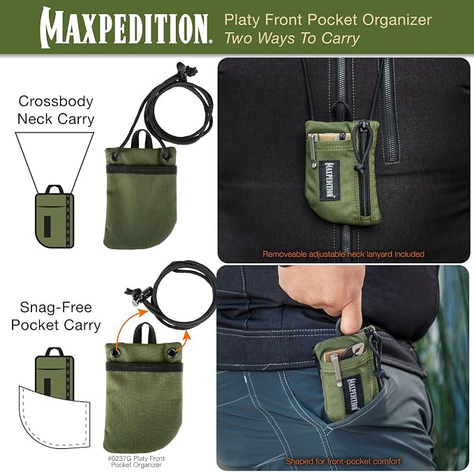 MAXPEDITION Platy Pocket Organizer, Durable EDC Tool Pouch for Men, Neck Wallet with Paracord Lanyard, Holds Flashlight, Multitool, Pen, Notebook