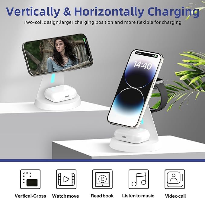 𝟐𝟎𝟐𝟔 𝐍𝐞𝐰 Magnetic Wireless Charger for Samsung & Apple Devices, 3 in 1 Charging Station Magnetic Charger Stand simultaneously Compatible with Samsung and Apple Series.