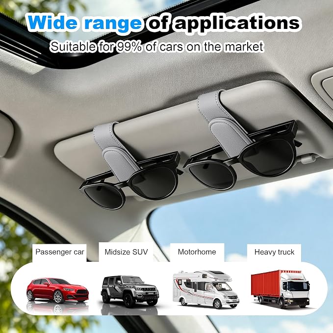 Sunglass Holder for Car Visor Magnetic Leather Visor Sunglasses Clip Eyeglass Hanger Clip for Car Sun Visor Grey 1 Pack