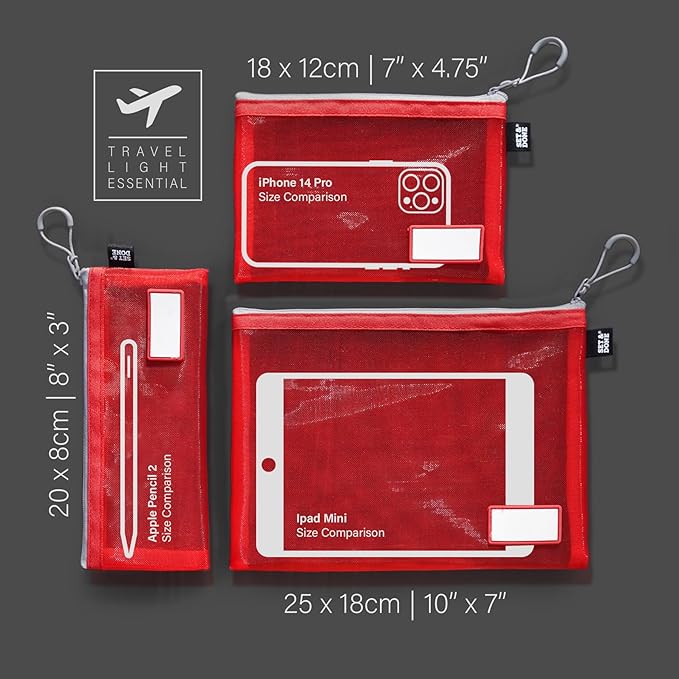 Set & Done Onama Flexi Mesh Zipper Pouch – Durable Clear Nylon Storage Bag with Name Tab for Makeup, Travel, Diaper Bag & Office Organizing