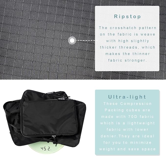 BAGAIL 6 Set Ultralight Compression Packing Cubes Packing Organizer for Travel Accessories Luggage Suitcase Backpack