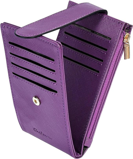 Chelmon Women's RFID Slim Card Holder Wallet: Thin Bifold with Multi-Card Case & Zipper Coin Pocket Purse (Deep Purple)