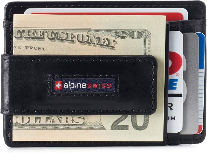 alpine swiss Harper Mens RFID Slim Money Clip Front Pocket Wallet Minimalist Leather ID Card Holder | RFID
