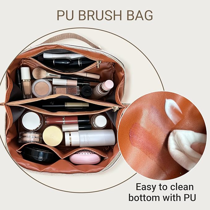 Travel Makeup Bag with Compartments & Organizers – Flat Open Cosmetic Pouch for Women, Purse-Style Design for Traveling, Perfect for Toiletries & Cosmetics(Gold)