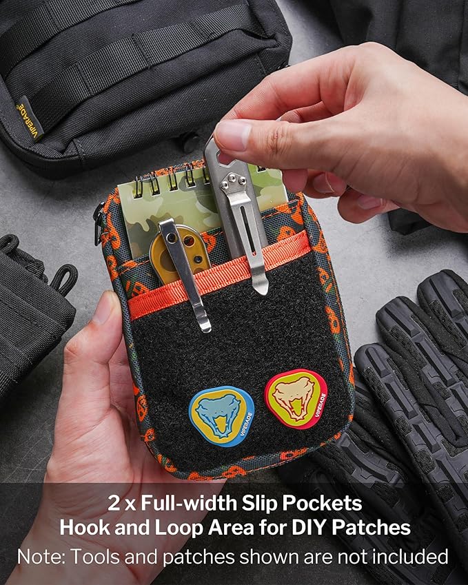 VIPERADE VE26 EDC Pouch Organizer with 11 Compartments, Small Tool Pouch with DIY Patches Area, EDC Pocket Organizer for Mutitools