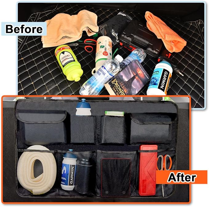 Car Trunk Organizer for SUV Backseat Hanging Storage with 8 Pockets, Heavy-Duty 1680D Oxford Fabric, Foldable Car Organizer for MPV Minivan Sedan, Car Accessories Interior