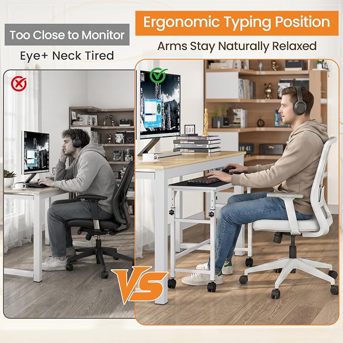 Snughome Mobile Keyboard Tray with Mouse Pad, Height Adjustment 21.6"-31.1", Keyboard Standing Desk, Rolling Under-Desk Extender with Lockable Casters, Desk Accessories for Home Office, White
