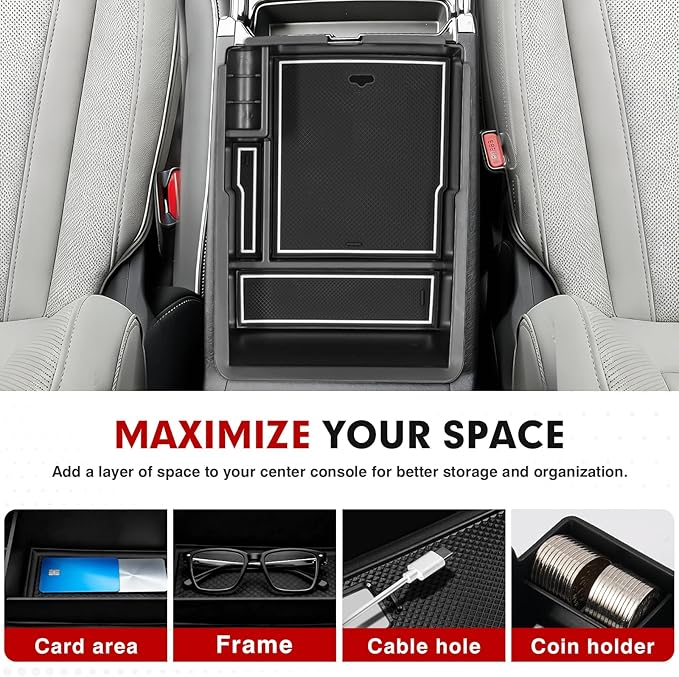 Autorder Center Console Organizer for Kia Sorento 2021-2026 Accessories Armrest Storage Box Secondary Insert Tray with 2 Color Mats