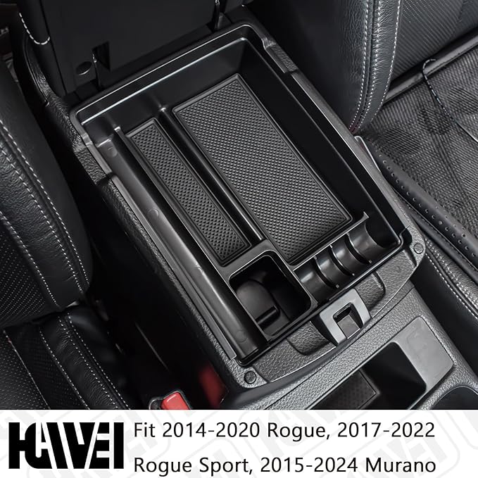HGWEI Center Console Organizer Tray Compatible with Nissan Rogue 2014-2020 / Rogue Sport 2017-2022 / Murano 2015-2024 Interior Accessories Insert Armrest Storage Glove Box, Black