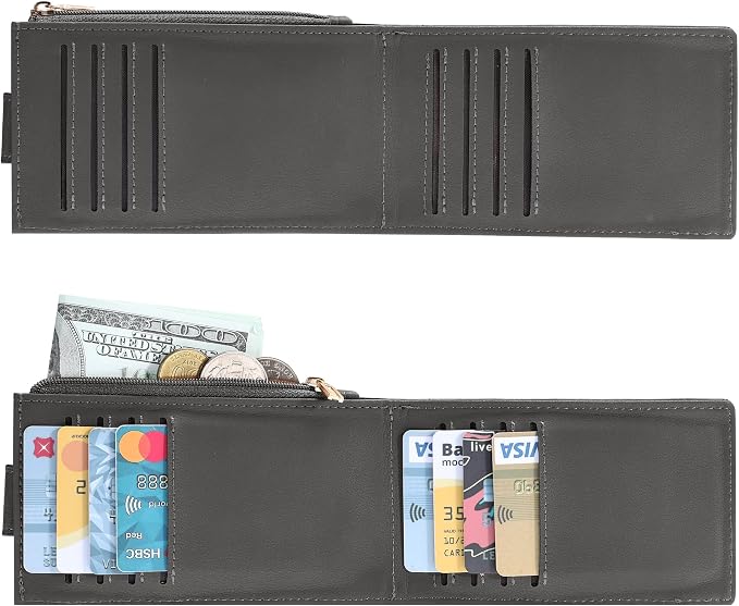 Chelmon Womens Wallet Slim RFID Blocking Bifold Multi Card Case Wallet with Zipper Pocket (Deep Grey)