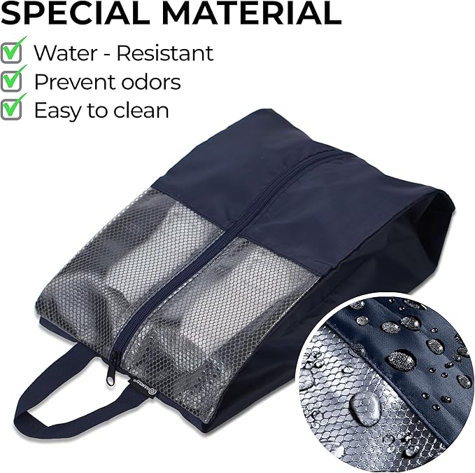 Shoe Bags For Travel, Used As For Storage or Shoe Travel Bag, Space Saving When Travelling With This Travel Shoe Bags For Packing, Featuring Waterproof Nylon Sneaker Bag. (Navy, 2 Pack, Medium)