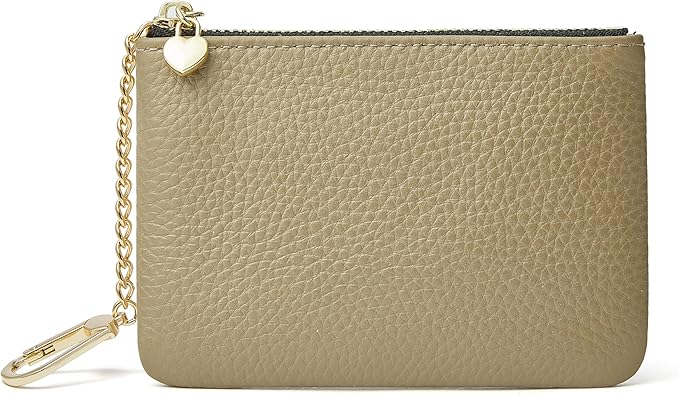 DAILANDO Mini Leather Coin Purse, Unisex Slim Zipper Card Holder and Coin Pouch with Keychain