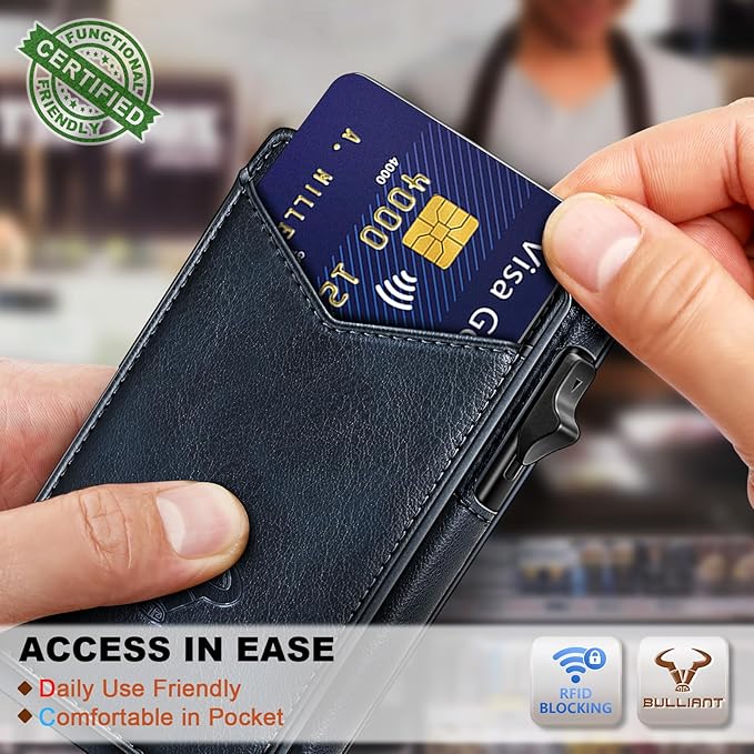 BULLIANT Men Wallet,Magnetic Metal Wallet Money Clip 9Cards Pop-up Access RFID Blocking