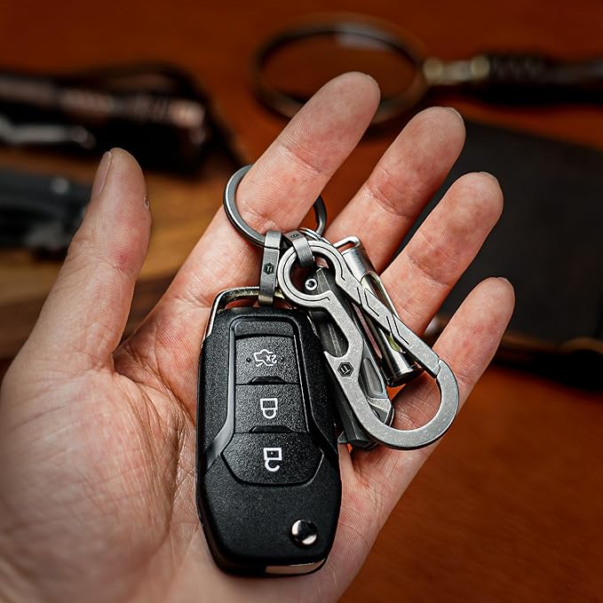 KeyUnity KM01 Titanium EDC Keychain Clip with Bottle Opener, Quick Release Carabiner Key Ring Holder for Men