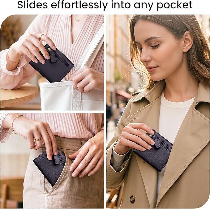 Toughergun Women’s Small Slim Leather Wallet with RFID Protection, Compact Bifold Mini Purse with Clear ID Window