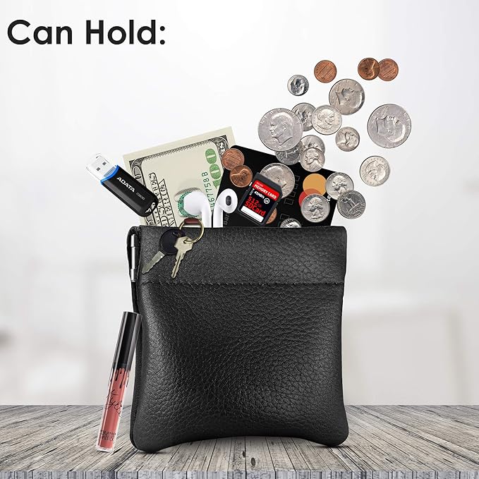 Nabob Leather Genuine Leather Squeeze Coin Purse, Coin Pouch Made IN U.S.A. Change Holder For Men/Woman Size 3.5 X 3.5