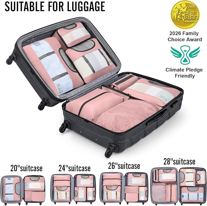 Veken 8 Set Packing Cubes for Travel Essentials, Suitcase Organizer Bags in 4 Sizes, Carry-On Luggage Accessories with Large Laundry & Hanging Toiletry Bag, Must-Have for Airplane, Road Trip & Camping