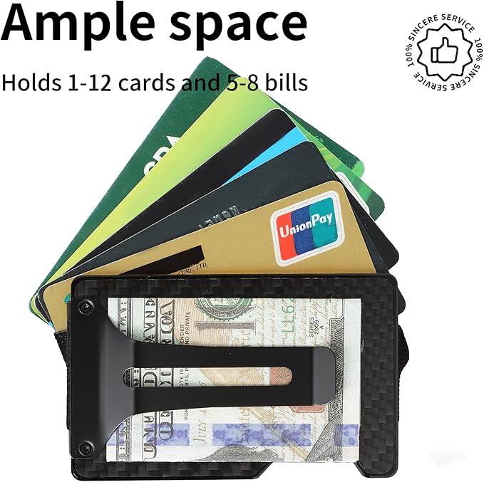 Carbon Fiber Slim Wallet for Men,RFID Blocking Minimalist Metal Wallet, Money Clip/Cash Holder, Front Pocket Aluminum Credit Card Holder, Ideal Gift for Men-Carbon Fiber