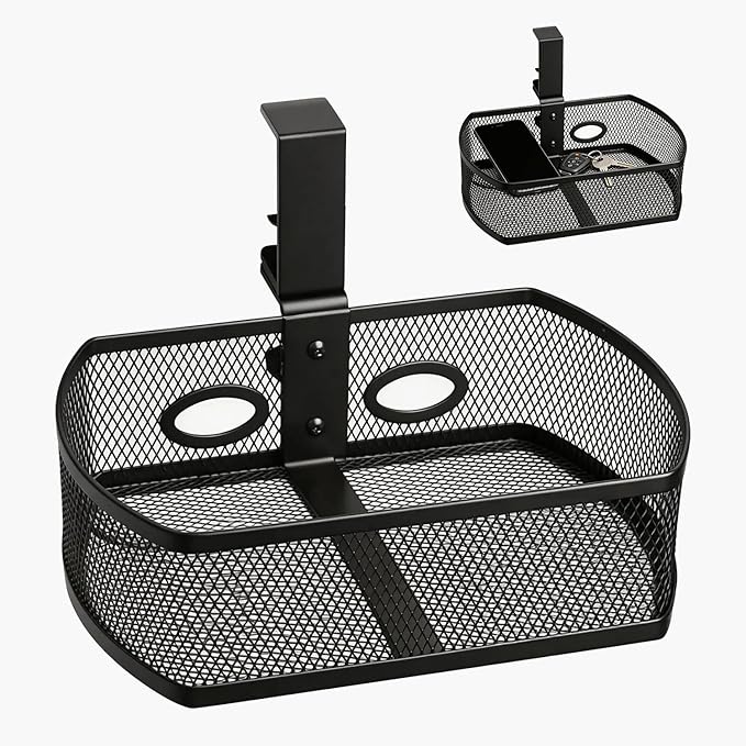 Clamp On Desk Organizer, Hanging Desk Shelf with Clamp, Metal Mesh Desk Drawer Attachment for Office Supplies, Phone, Pens, Glasses, No Drill Under Desk Storage