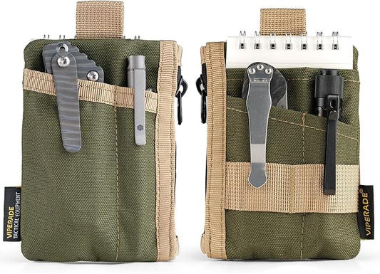 VIPERADE VE28 6-in-1 EDC Pouch, 500D Compact EDC Pocket Organizer, Molle Extension Tool Storage Bag, Small Coin Purse/Card Holder/Swiss Army Knife Pocket Pouch (Green/Tan)