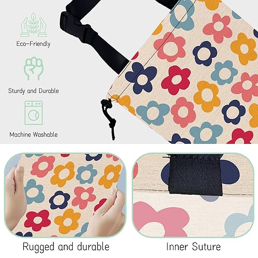 Groovy Flowers Car Garbage Bag,Waterproof Small Car Trash Bag Hanging Back of Seat,Drawstring Hanging Car Trash Bag with Adjustable Buckle for Car Accessories