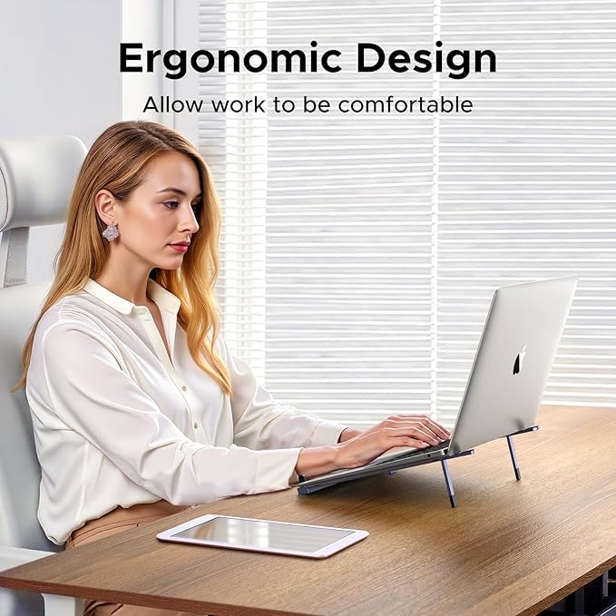 UGREEN Portable Laptop Stand, Foldable & Compact Aluminum Computer Stand Holder for Desk, Adjustable Ergonomic Laptop Riser for MacBook, Travel-Friendly for 10-17 Inch Laptops