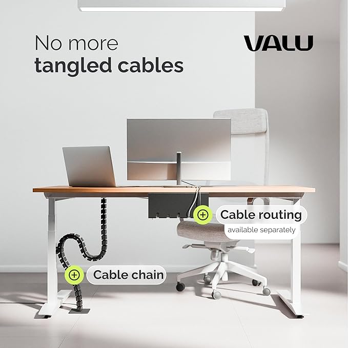 VALU Cable Management Spine – 49 Inch Cable Organizer for Height-Adjustable & Fixed Desks – Sturdy & Flexible with Magnetic Link – Cord Management System Under Desk with Steel Base & Non-Slip Pads