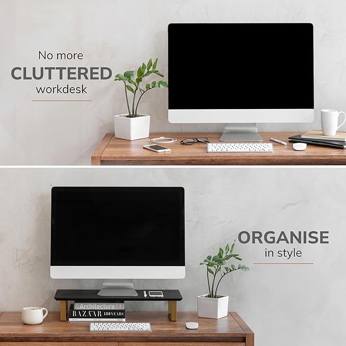 Anji Mountain Monitor Stand - Desktop Organizer & Laptop Riser, Ergonomic Monitor Riser, Space-Saving Monitor Stand for Desk, Durable Construction, Easy Assembly, Ideal for Home & Office,Black