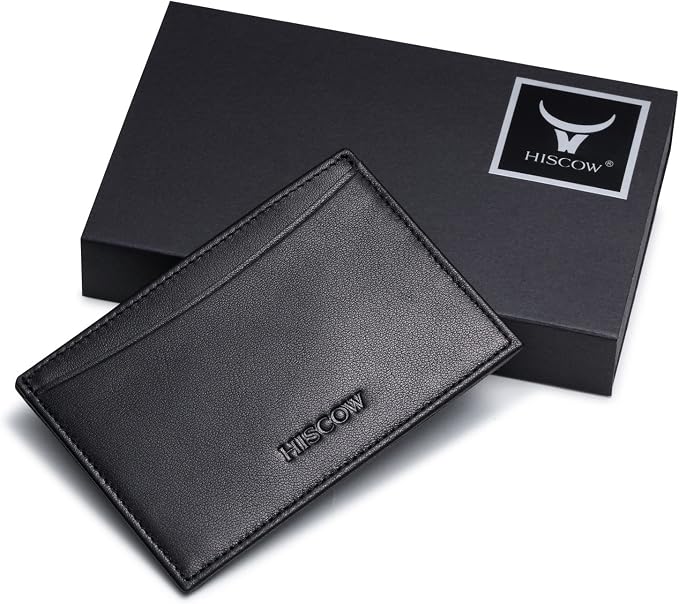 Leather Thin Card Holder, Slim ID Case Small Credit Card Wallet for Men & Women (Black)