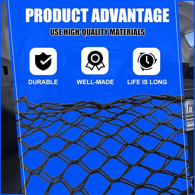 Car Rear Cargo Net/Cargo Net Stretchable, Adjustable Elastic Storage Organizer Net, Trunk Cargo Storage Net for SUV, Sedan