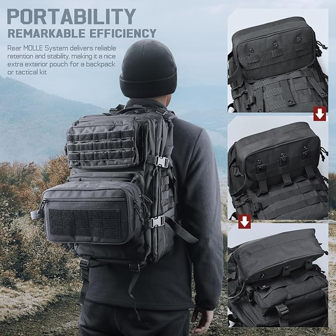 RXW EDC Toiletry Bag for Men, Tactical Dopp Kit, Molle Pouches Compact Travel Organizer for Shaving Shower, Hygiene, Grooming (Includes Dry/Wet Compartment & US Flag Patch)