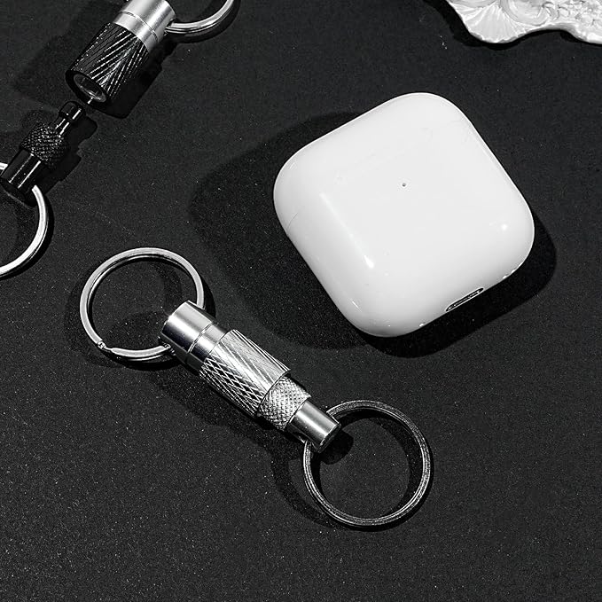 4 Pcs Quick Release Keychain Set – 2 Black & 2 Silver Detachable Pull Apart Key Rings for Keys, Bags, and Heavy Duty Everyday Carry