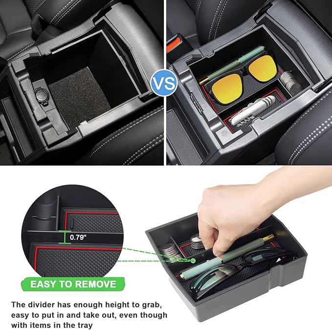 JKCOVER Upgraded Design Center Console Organizer Tray Compatible with Subaru Forester 2024 2023 2022 2021 2020 2019 Interior Armrest Insert Storage Box Easy Removal Accessories, Red Trim