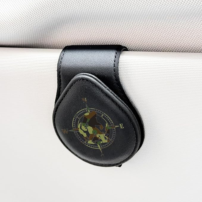 Compass Camo - Car Sunglass Holder, Magnetic Leather Eyeglass Hanger Mount Clip Holder for Car Visor Accessories