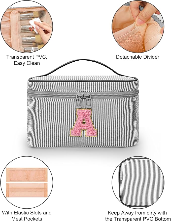 MONSTINA Period Bag Sanitary Napkin Storage Bag|Tampon Pouch Portable Feminine Care First Period Kit for Teen Girls Women Gift for Her Monogram Initial Cute Toiletry Bag,2PCS Black P
